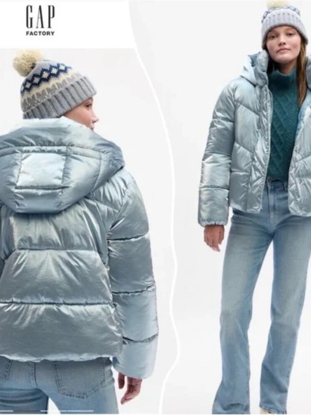 Gap cold control max short metallic puffer jacket blue crystal shine - NWT